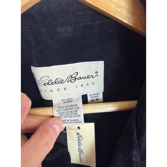 NEW Vtg Eddie Bauer Black Suede Leather Jacket Womens M Fits Larger Grunge Retro - Picture 6 of 8